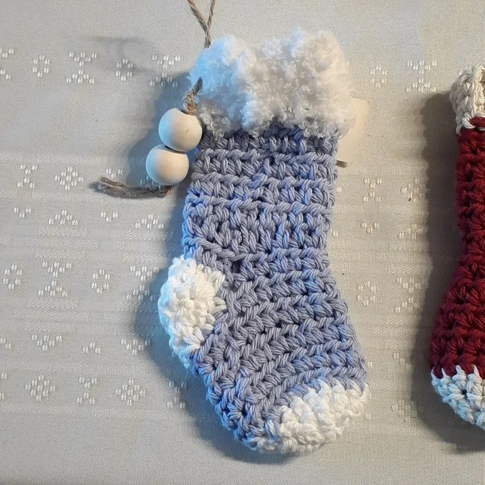 6 pc.hand‎ crocheted sock ornaments